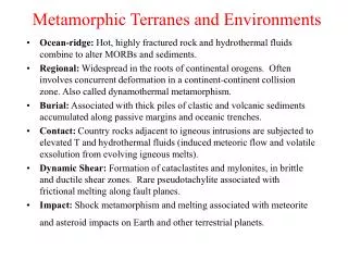 Metamorphic Terranes and Environments