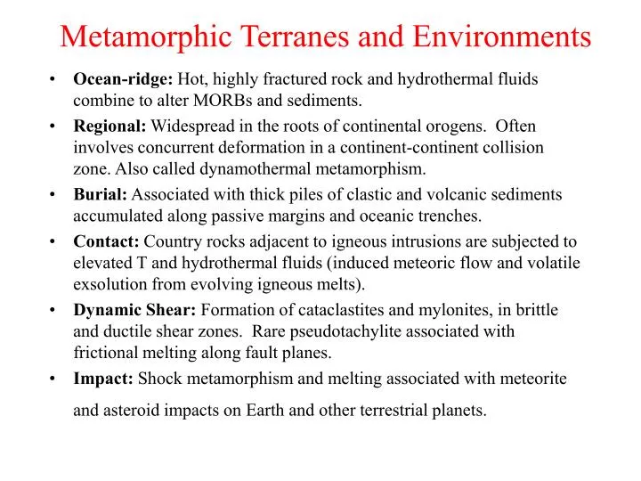 metamorphic terranes and environments