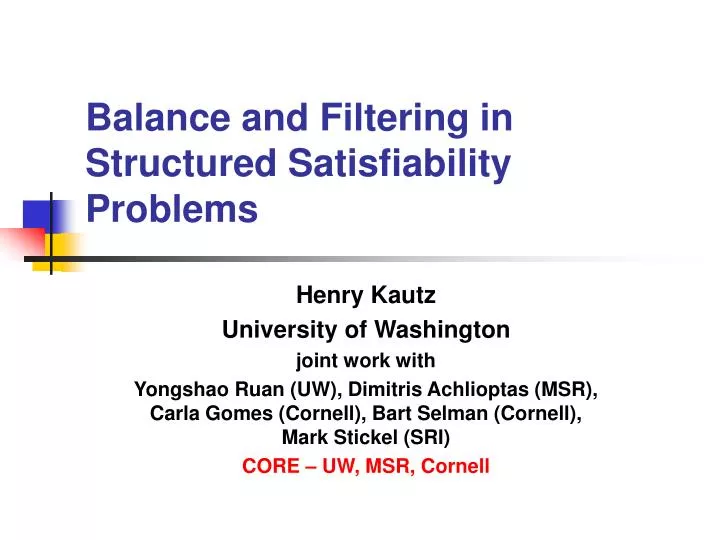 balance and filtering in structured satisfiability problems
