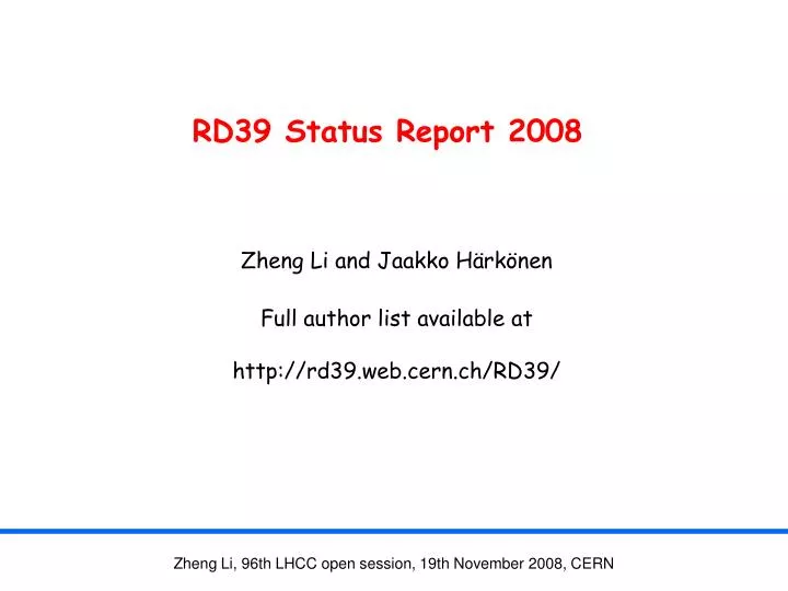 rd39 status report 2008