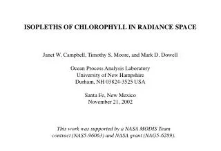 ISOPLETHS OF CHLOROPHYLL IN RADIANCE SPACE