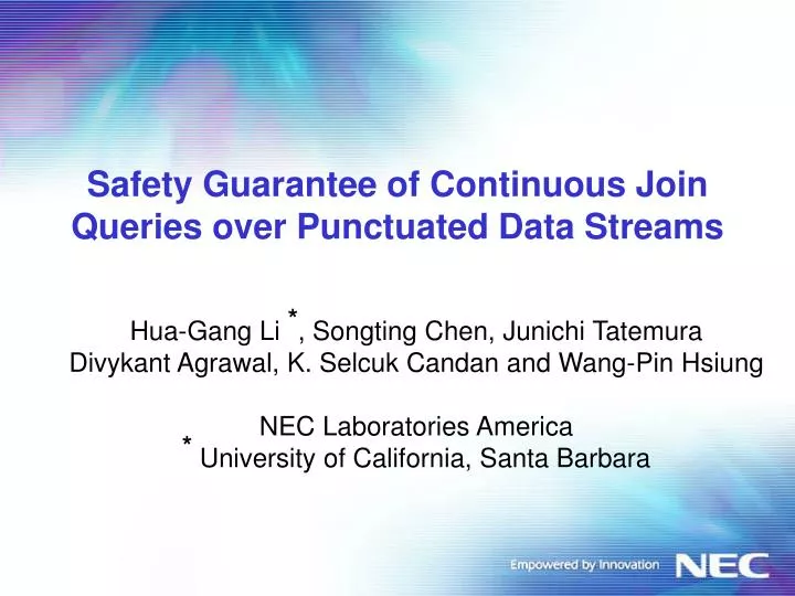 safety guarantee of continuous join queries over punctuated data streams