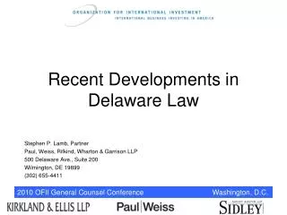 Recent Developments in Delaware Law
