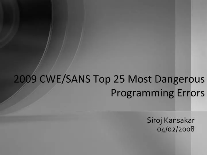 2009 cwe sans top 25 most dangerous programming errors