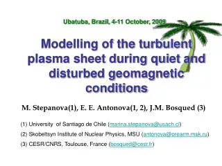 Modelling of the turbulent plasma sheet during quiet and disturbed geomagnetic conditions