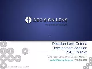 Decision Lens Criteria Development Session PSU ITS Pilot