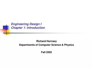 Engineering Design I Chapter 1: Introduction