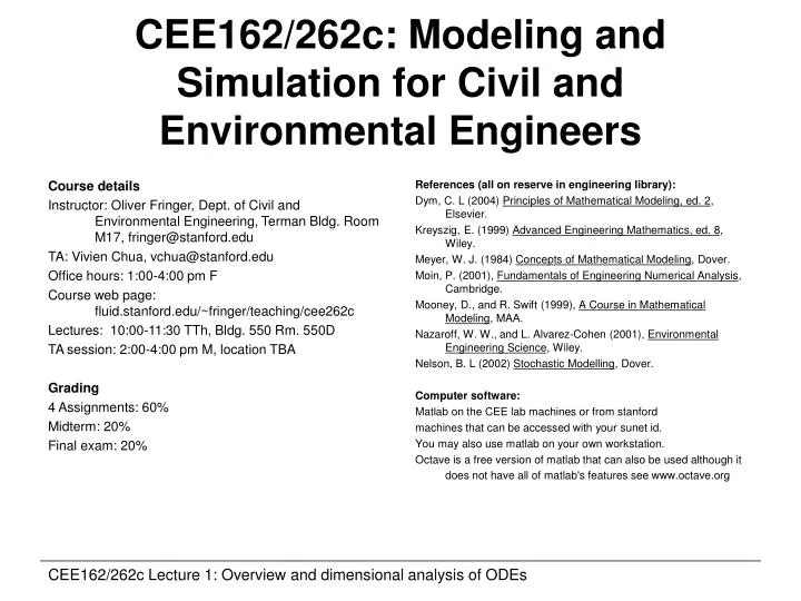 cee162 262c modeling and simulation for civil and environmental engineers
