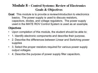 Module 8 - Control Systems: Review of Electronics Goals &amp; Objectives