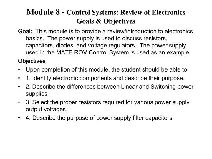 module 8 control systems review of electronics goals objectives