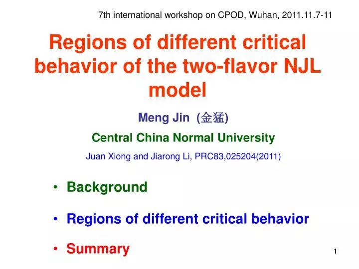 regions of different critical behavior of the two flavor njl model