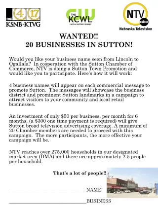 WANTED!! 20 BUSINESSES IN SUTTON!