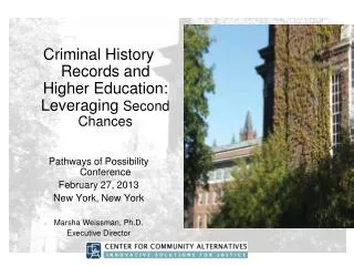 Criminal History Records and Higher Education: Leveraging Second Chances