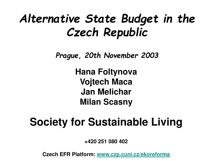 alternative state budget in the czech republic prague 20th november 2003