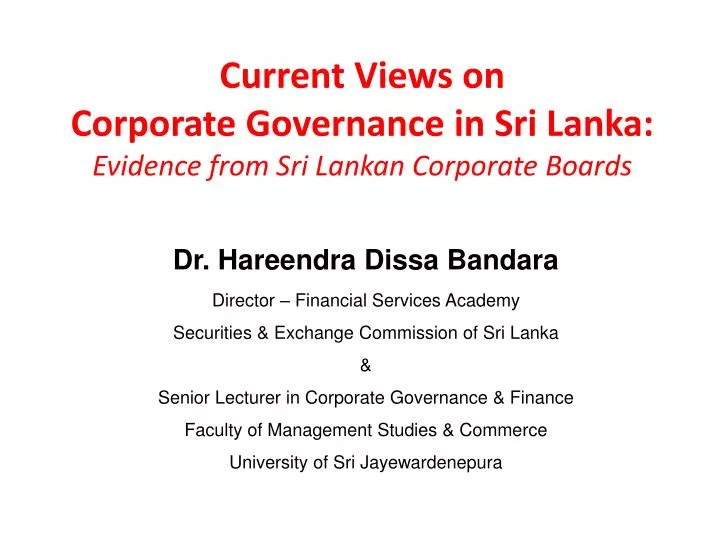 current views on corporate governance in sri lanka evidence from sri lankan corporate boards