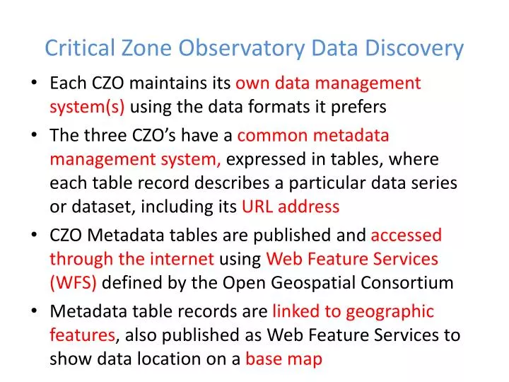 critical zone observatory data discovery