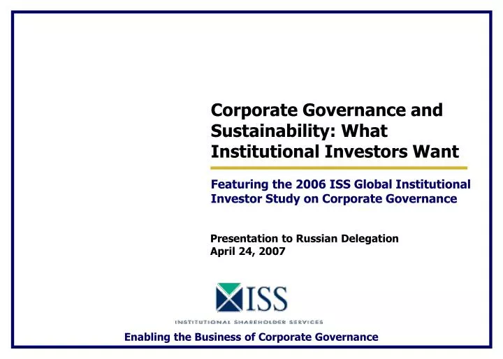 corporate governance and sustainability what institutional investors want