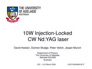 10W Injection-Locked CW Nd:YAG laser