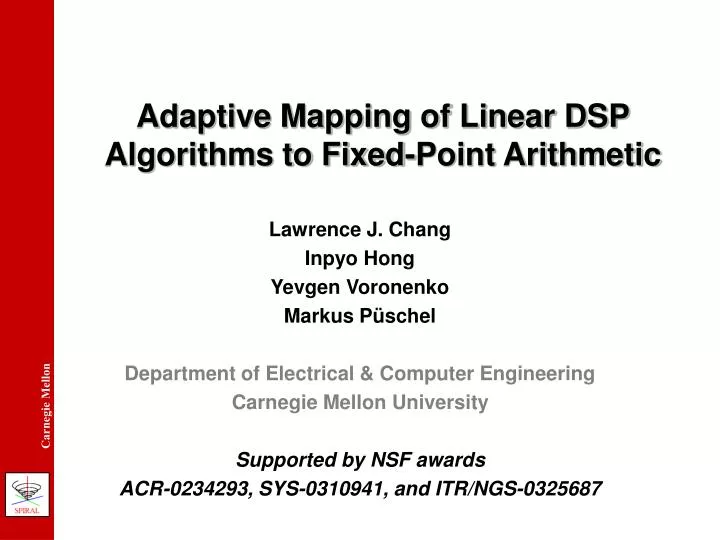 adaptive mapping of linear dsp algorithms to fixed point arithmetic