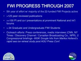 FWI PROGRESS THROUGH 2007