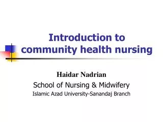 Introduction to community health nursing