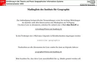 mailingliste des instituts f r geographie
