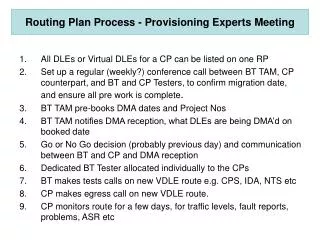 Routing Plan Process - Provisioning Experts Meeting