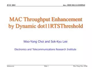 MAC Throughput Enhancement by Dynamic dot11RTSThreshold