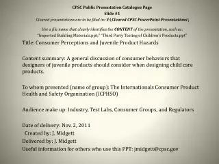 CPSC Public Presentation Catalogue Page Slide #1