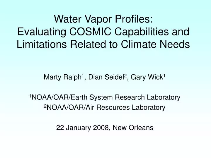 water vapor profiles evaluating cosmic capabilities and limitations related to climate needs