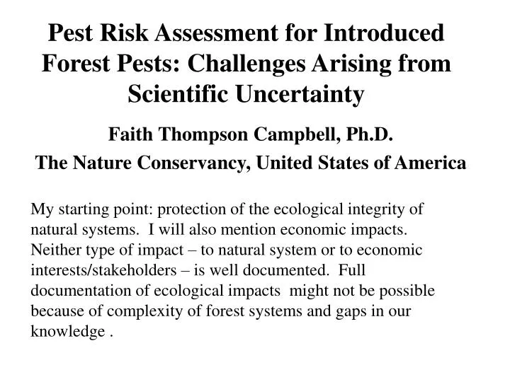 pest risk assessment for introduced forest pests challenges arising from scientific uncertainty