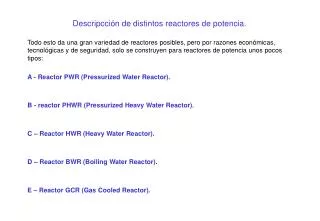 descripcci n de distintos reactores de potencia
