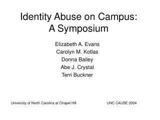 Identity Abuse on Campus: A Symposium