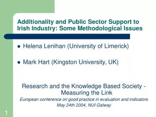 Additionality and Public Sector Support to Irish Industry: Some Methodological Issues