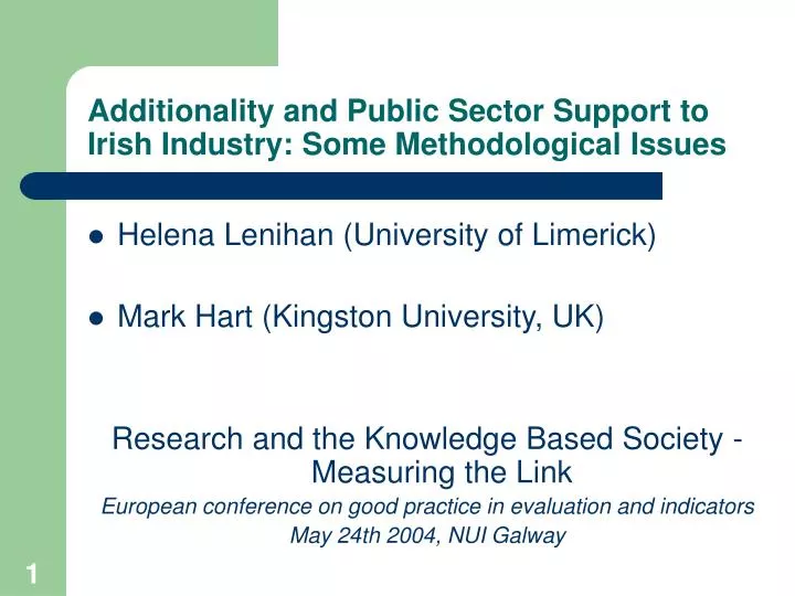 additionality and public sector support to irish industry some methodological issues