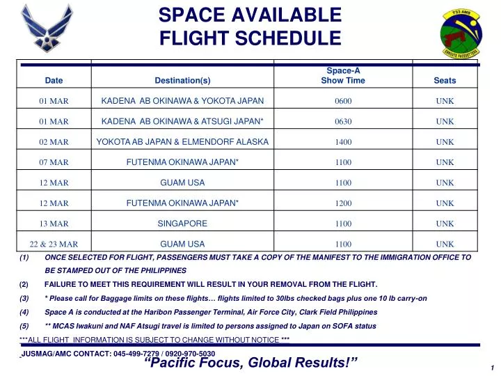 space available flight schedule