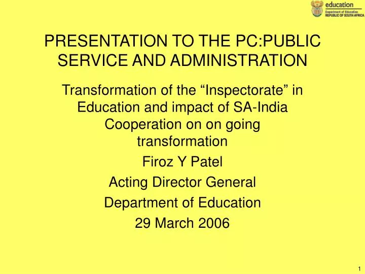 presentation to the pc public service and administration