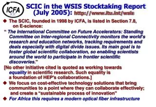 SCIC in the WSIS Stocktaking Report (July 2005): itut/wsis