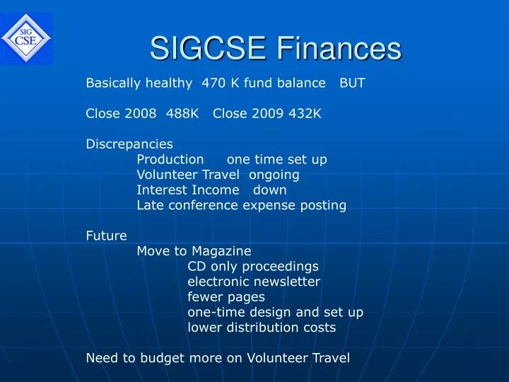 sigcse finances
