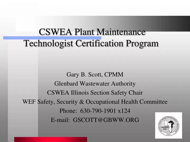 cswea plant maintenance technologist certification program