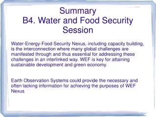 Summary B4. Water and Food Security Session