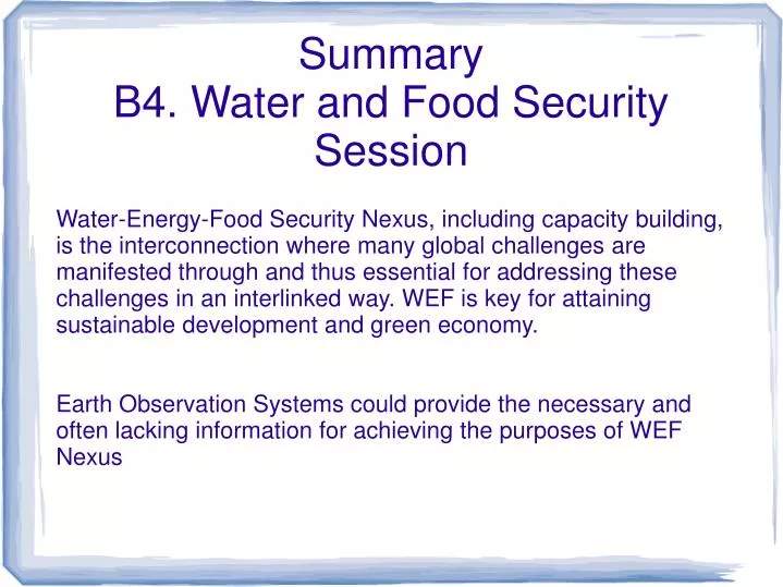 summary b4 water and food security session