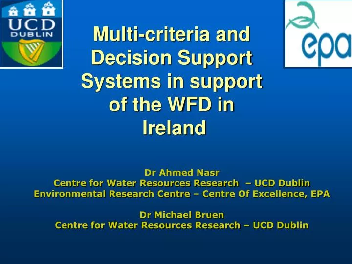 multi criteria and decision support systems in support of the wfd in ireland