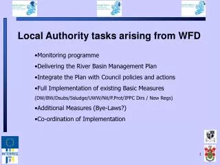 Local Authority tasks arising from WFD