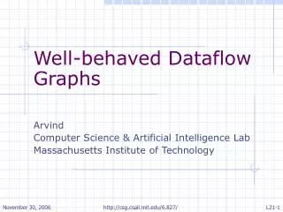 Well-behaved Dataflow Graphs Arvind Computer Science &amp; Artificial Intelligence Lab