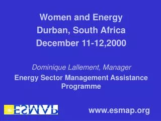 Women and Energy Durban, South Africa December 11-12,2000 Dominique Lallement, Manager