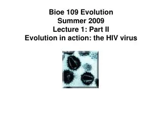 Bioe 109 Evolution Summer 2009 Lecture 1: Part II Evolution in action: the HIV virus