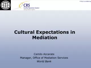 Camilo Azcarate Manager, Office of Mediation Services World Bank