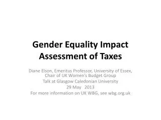 Gender Equality Impact Assessment of Taxes