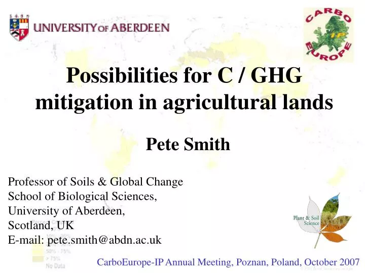 possibilities for c ghg mitigation in agricultural lands